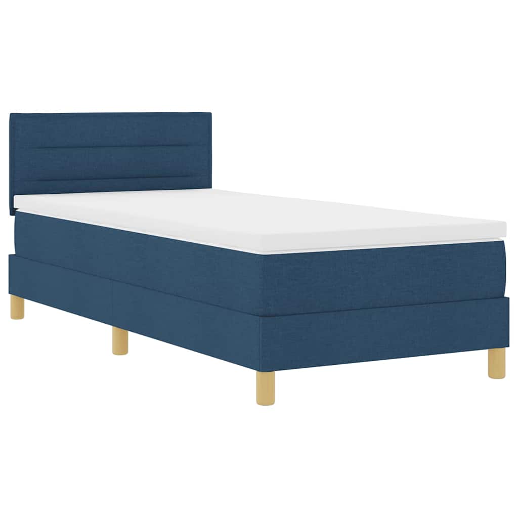 LED Box Spring Bed med LED-lysstrimler Blå 100 x 200 cm Stof
