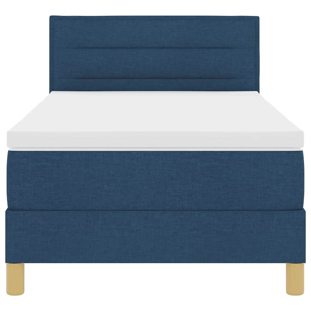 LED Box Spring Bed med LED-lysstrimler Blå 100 x 200 cm Stof