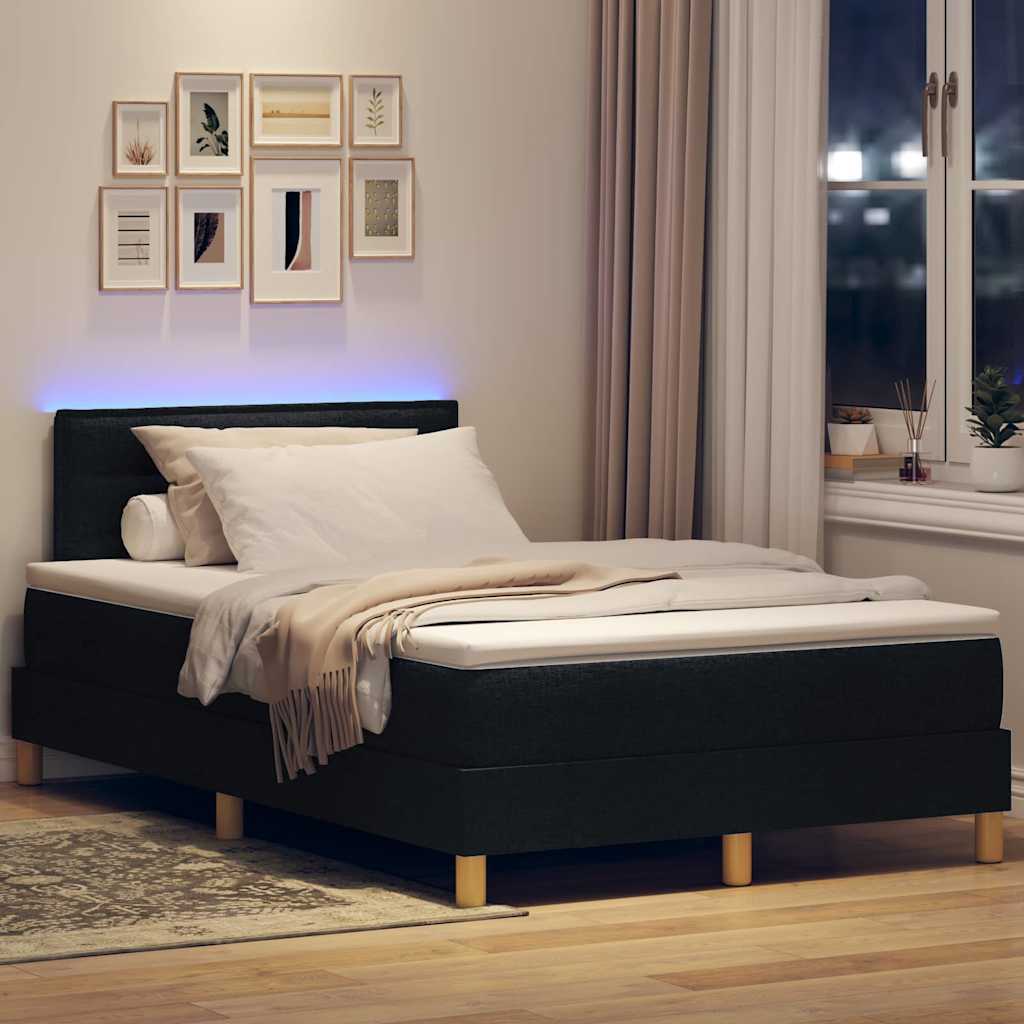 LED Box Spring Bed med LED-lysstrimler Sort 120 x 190 cm Stof