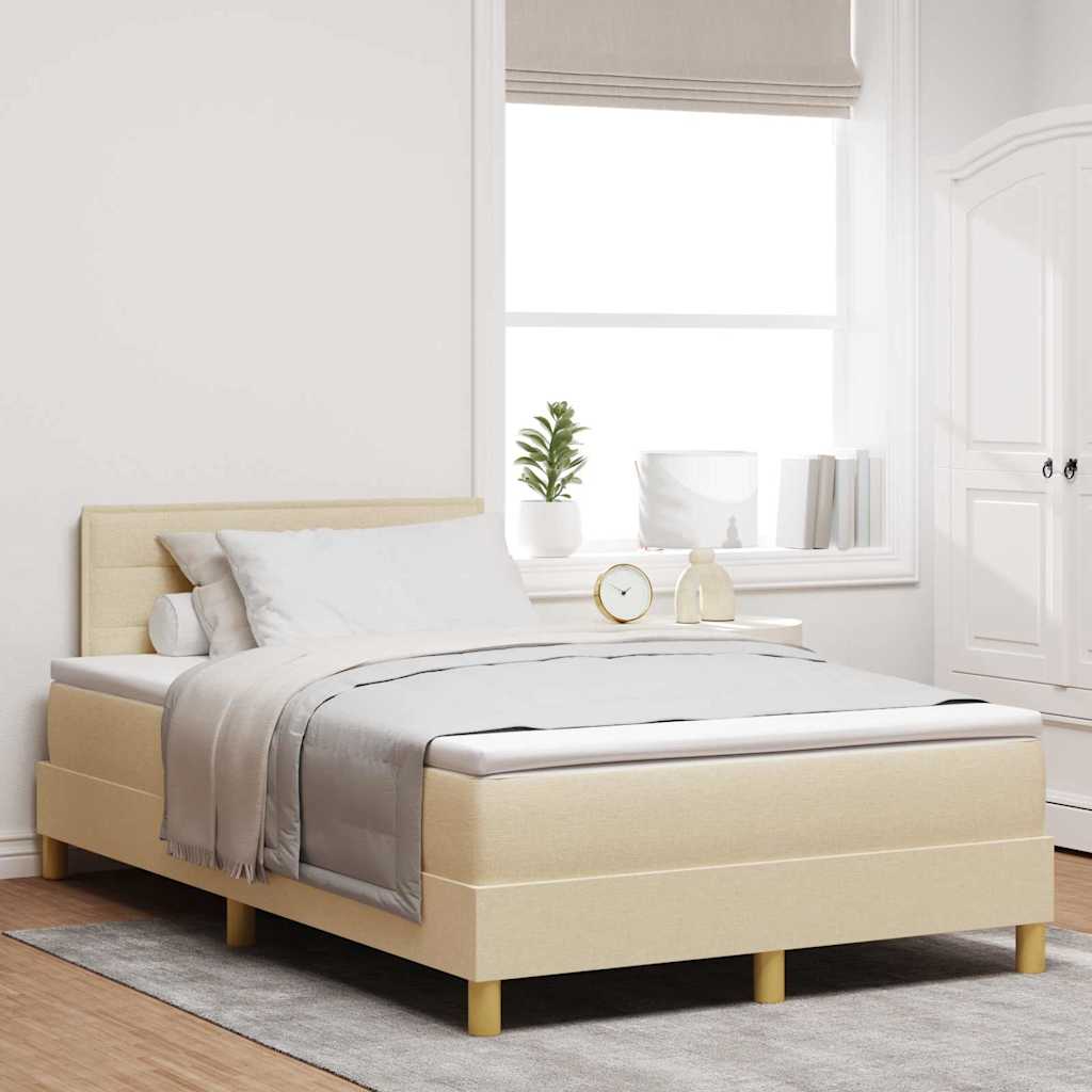 LED Box Spring Bed med LED-lysstrimler Creme 120 x 190 cm Stof
