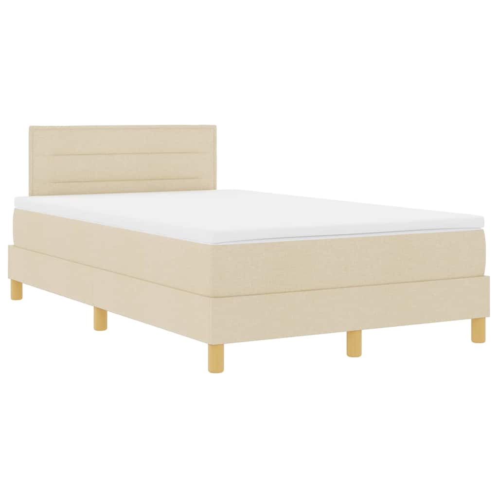 LED Box Spring Bed med LED-lysstrimler Creme 120 x 190 cm Stof