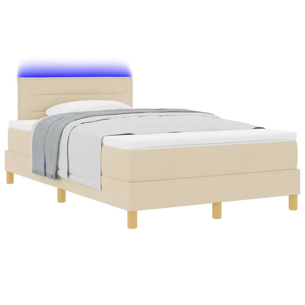 LED Box Spring Bed med LED-lysstrimler Creme 120 x 190 cm Stof