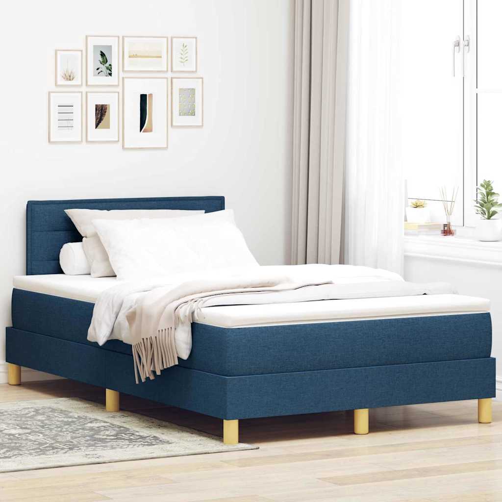 LED Box Spring Bed med hovedgærde Blå 120 x 190 cm Stof