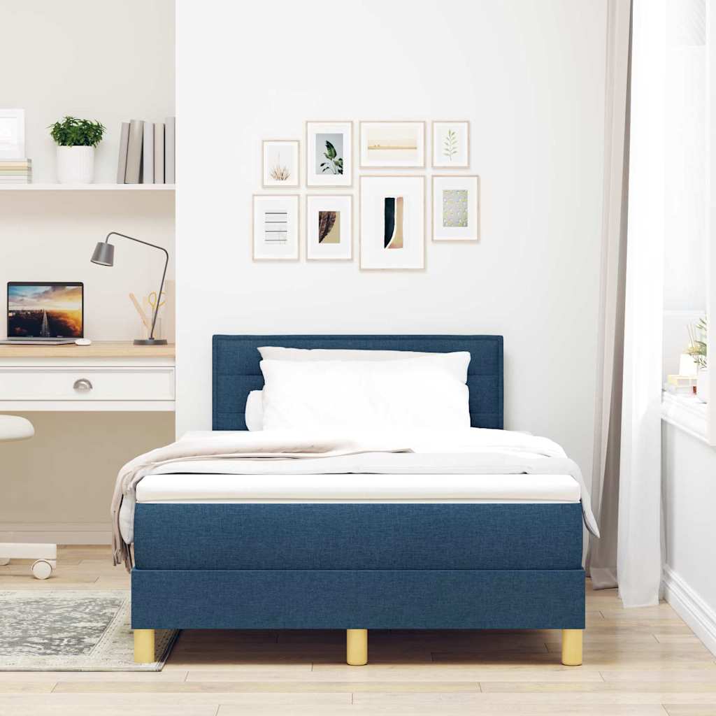 LED Box Spring Bed med hovedgærde Blå 120 x 190 cm Stof