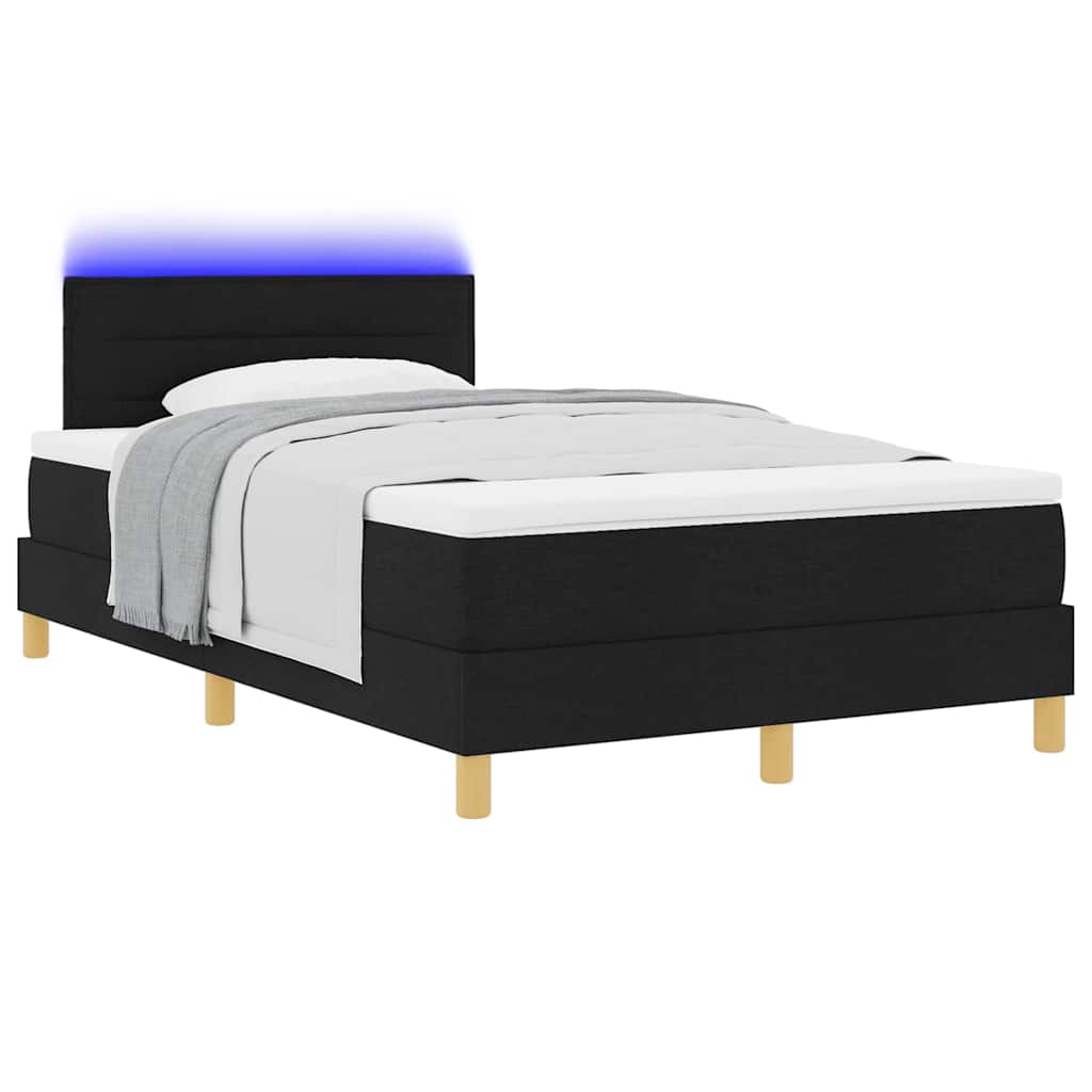 LED Box Spring Bed med LED-lysstrimler Sort 120 x 200 cm Stof