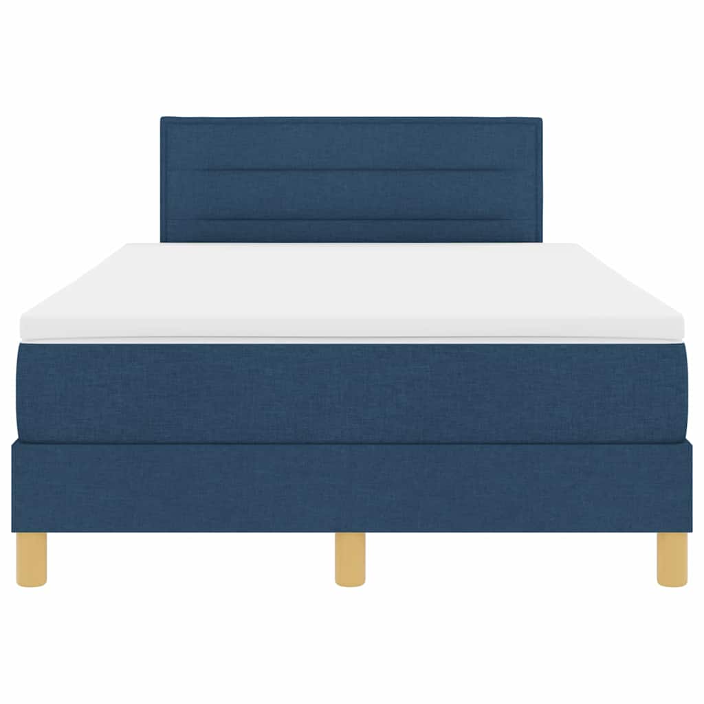LED Box Spring Bed med LED-lysstrimler Blå 120 x 200 cm Stof