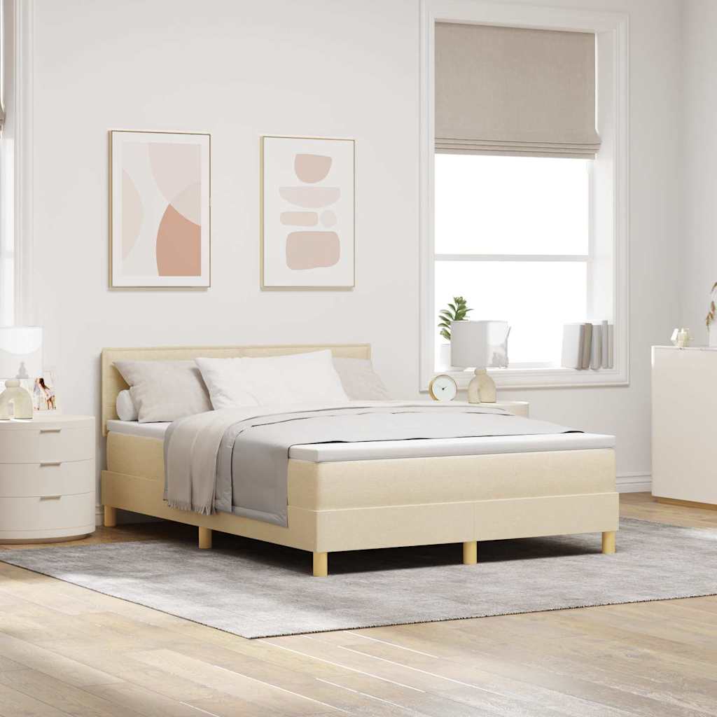 LED Box Spring Bed med LED-lysstrimler Creme 140 x 190 cm Stof