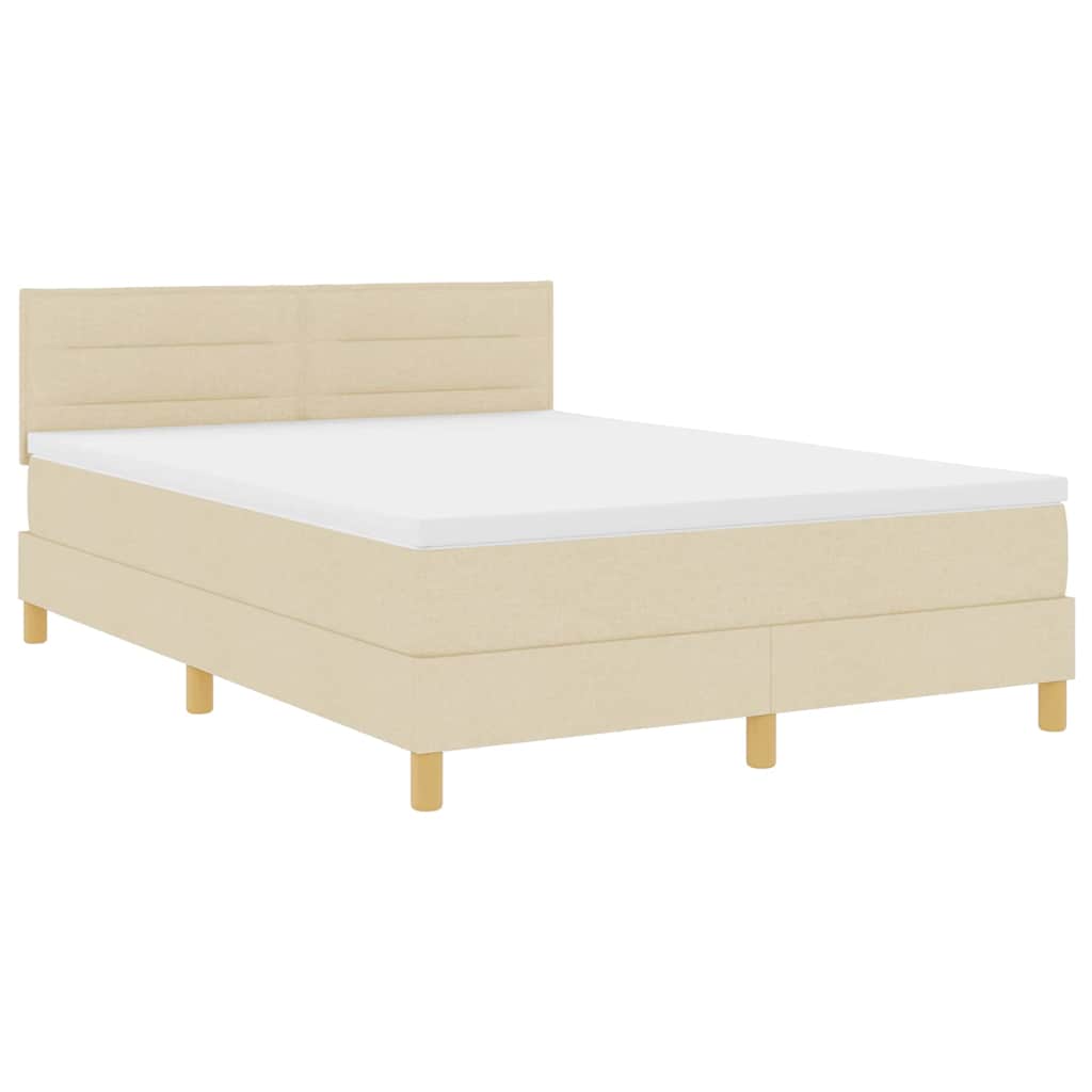 LED Box Spring Bed med LED-lysstrimler Creme 140 x 190 cm Stof