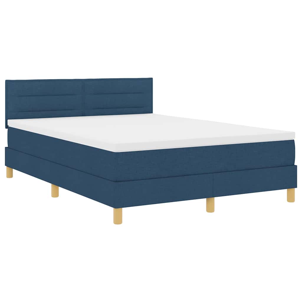 LED Box Spring Bed med pude Blå 140 x 190 cm Stof