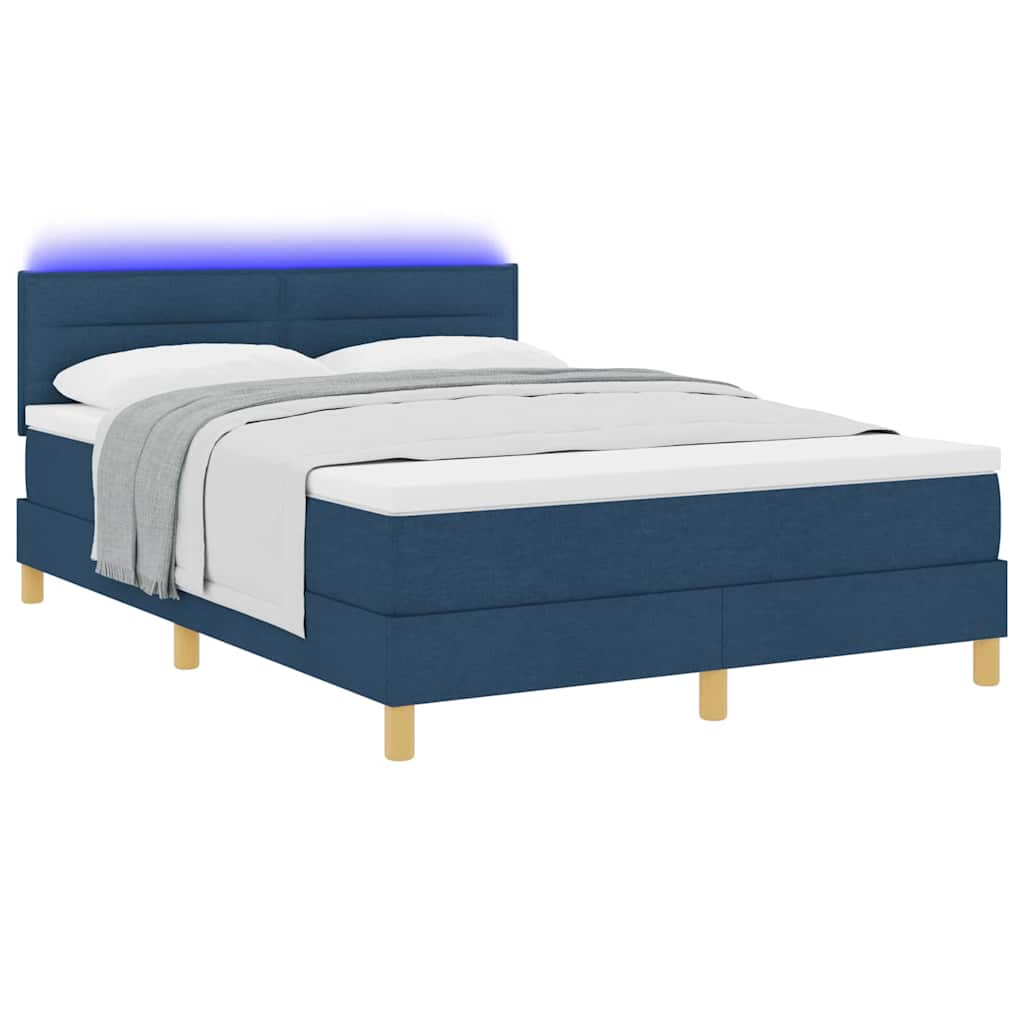LED Box Spring Bed med pude Blå 140 x 190 cm Stof