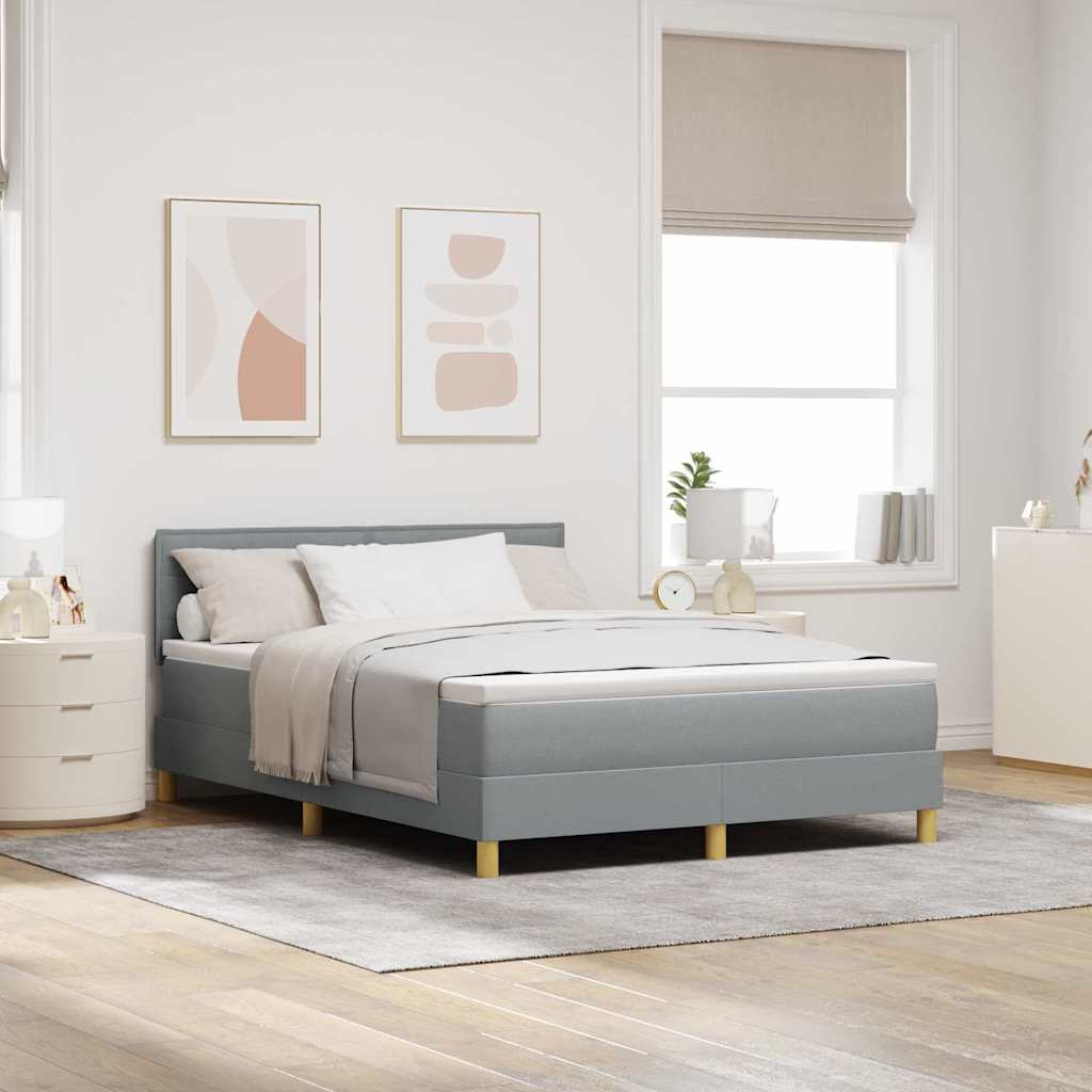 LED Box Spring Bed med hovedgærde Lysegrå 140 x 200 cm Stof