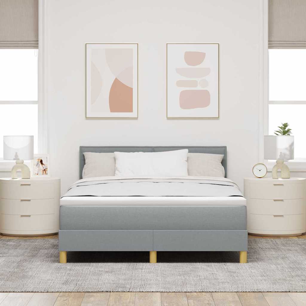 LED Box Spring Bed med hovedgærde Lysegrå 140 x 200 cm Stof