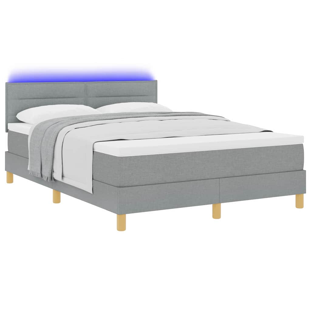 LED Box Spring Bed med hovedgærde Lysegrå 140 x 200 cm Stof