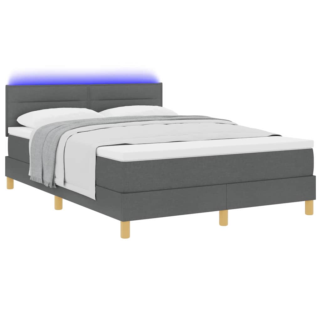 LED Box Spring Bed med hovedgærde Mørkegrå 140 x 200 cm Stof