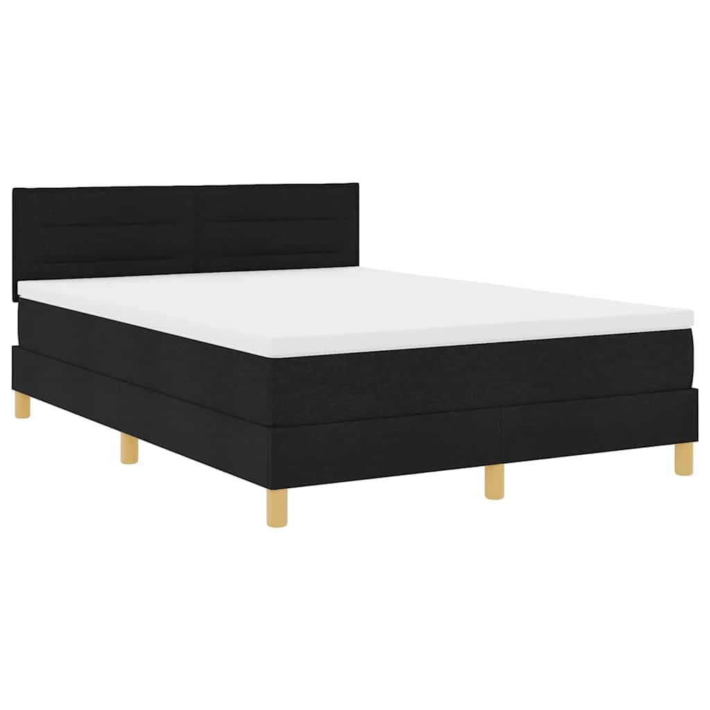 LED Box Spring Bed med LED-lysstrimler Sort 140 x 200 cm Stof