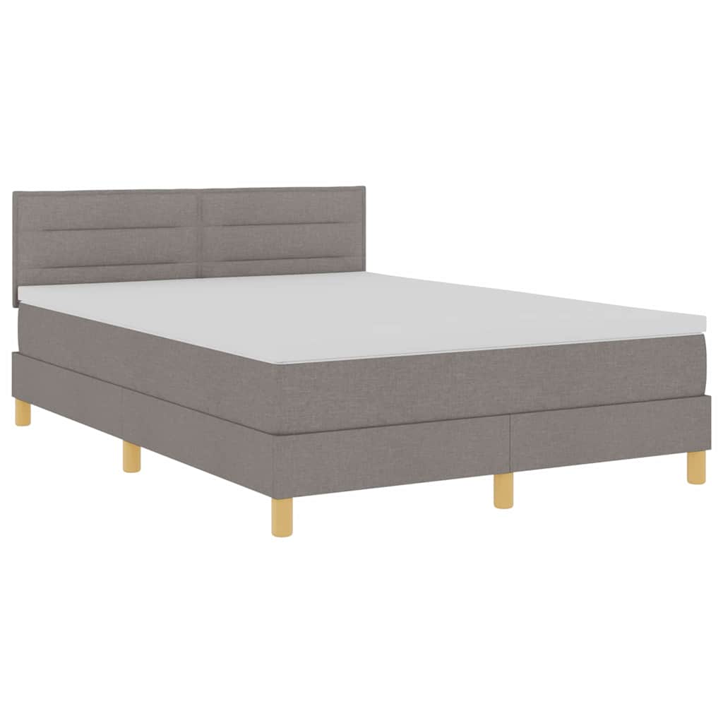 LED Box Spring Bed med hovedgærde Gråbrun 140 x 200 cm Stof