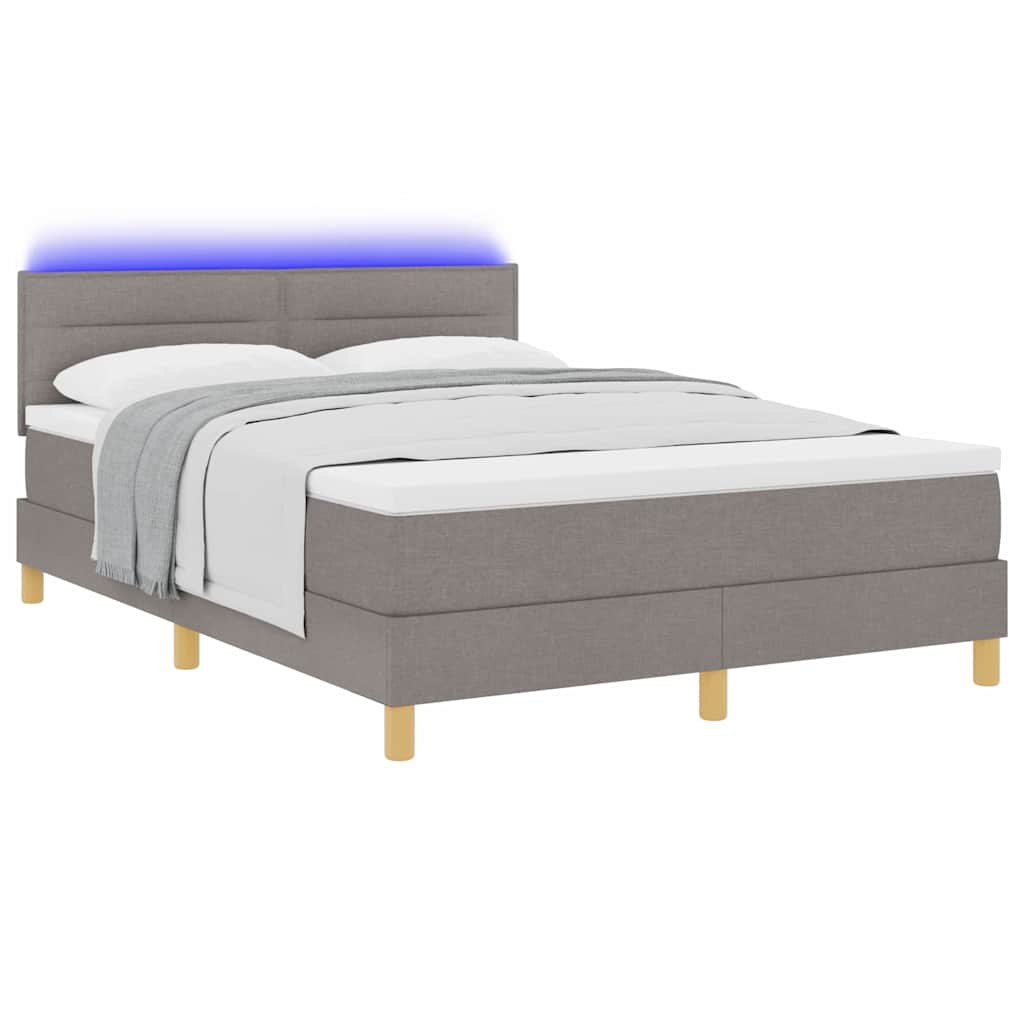 LED Box Spring Bed med hovedgærde Gråbrun 140 x 200 cm Stof