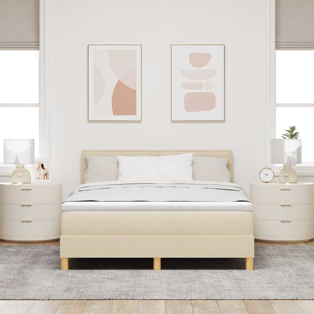 LED Box Spring Bed med LED-lysstrimler Creme 140 x 200 cm Stof