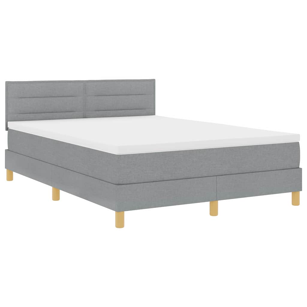 LED Box Spring Bed med hovedgærde Lysegrå 160 x 200 cm Stof
