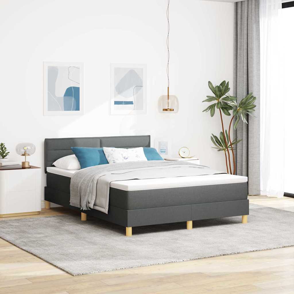 LED Box Spring Bed med hovedgærde Mørkegrå 160 x 200 cm Stof