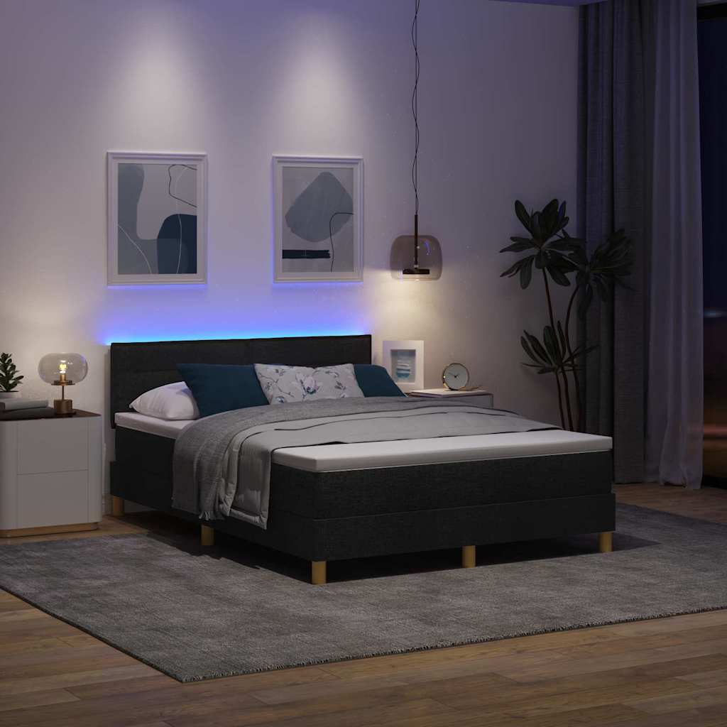 LED Box Spring Bed med LED-lysstrimler Sort 160 x 200 cm Stof