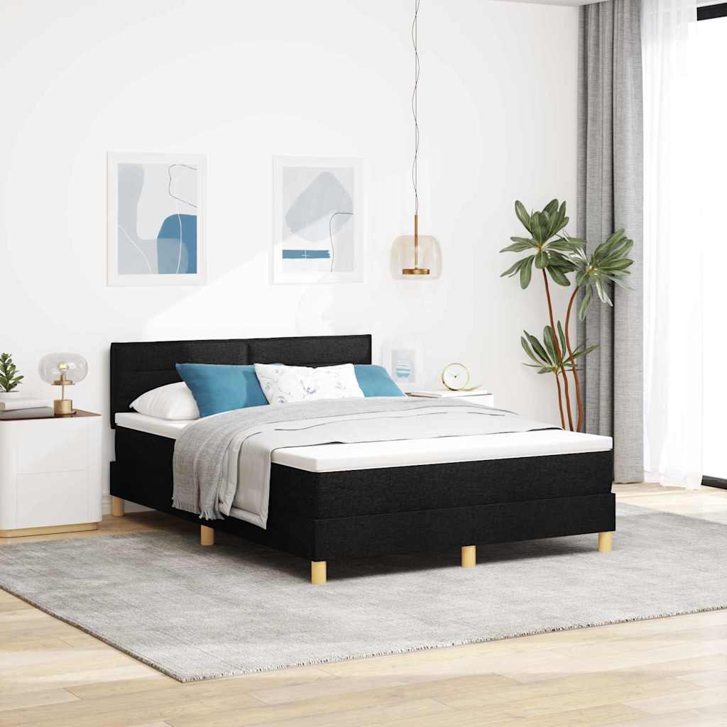 LED Box Spring Bed med LED-lysstrimler Sort 160 x 200 cm Stof