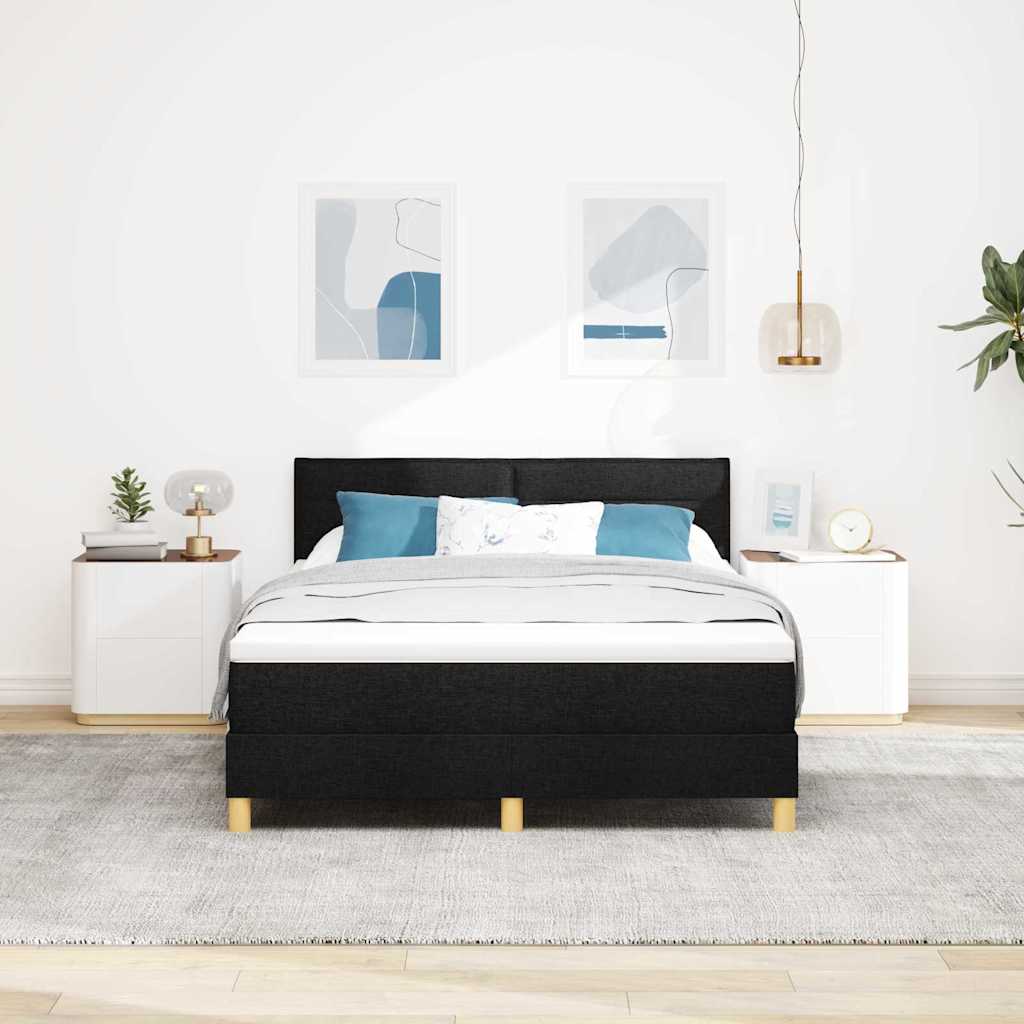LED Box Spring Bed med LED-lysstrimler Sort 160 x 200 cm Stof