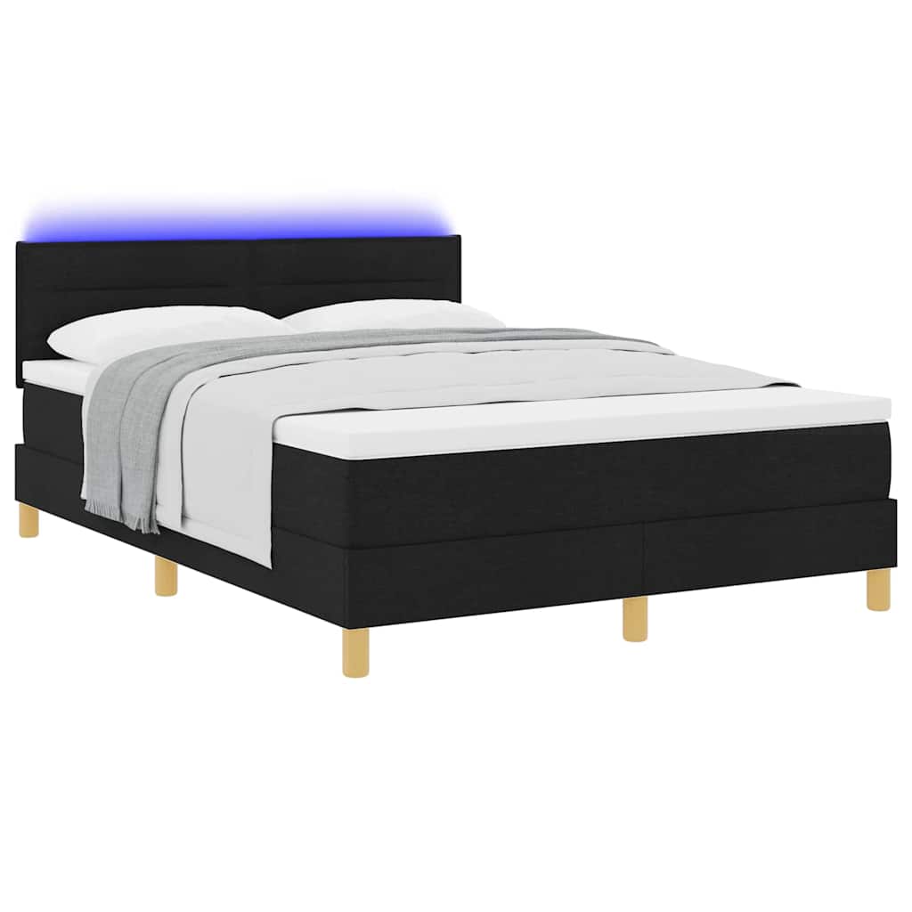 LED Box Spring Bed med LED-lysstrimler Sort 160 x 200 cm Stof