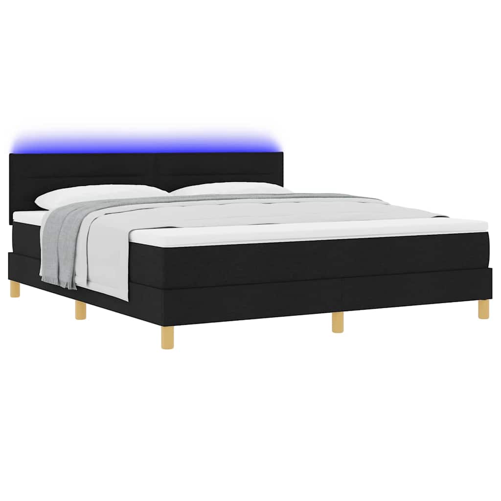 LED Box Spring Bed med LED-lysstrimler Sort 180 x 200 cm Stof