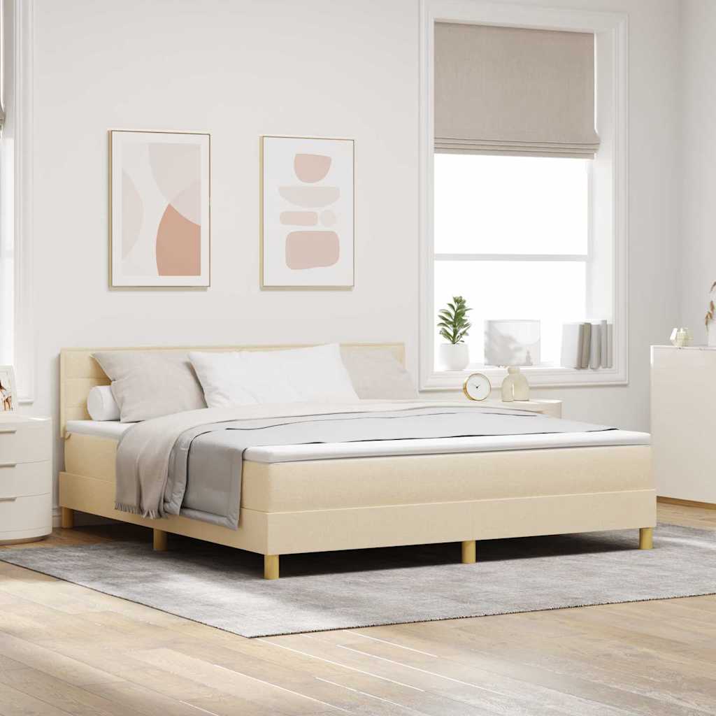 LED Box Spring Bed med LED-lysstrimler Creme 180 x 200 cm Stof