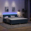 LED Box Spring Bed med LED-lysstrimler Blå 180 x 200 cm Stof