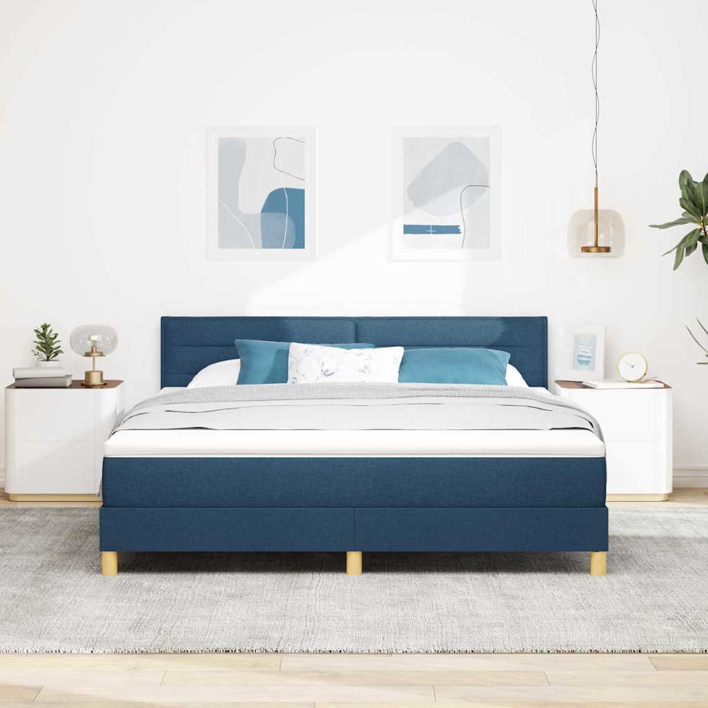 LED Box Spring Bed med LED-lysstrimler Blå 180 x 200 cm Stof