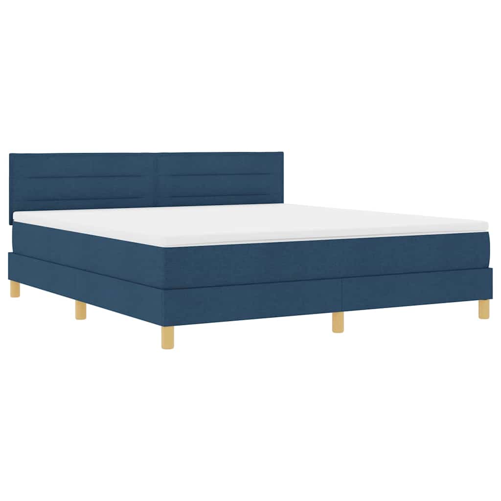LED Box Spring Bed med LED-lysstrimler Blå 180 x 200 cm Stof