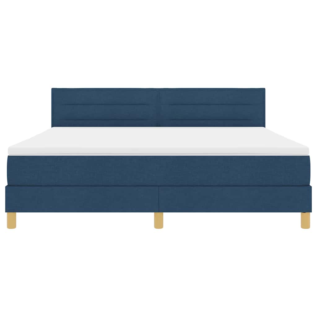 LED Box Spring Bed med LED-lysstrimler Blå 180 x 200 cm Stof