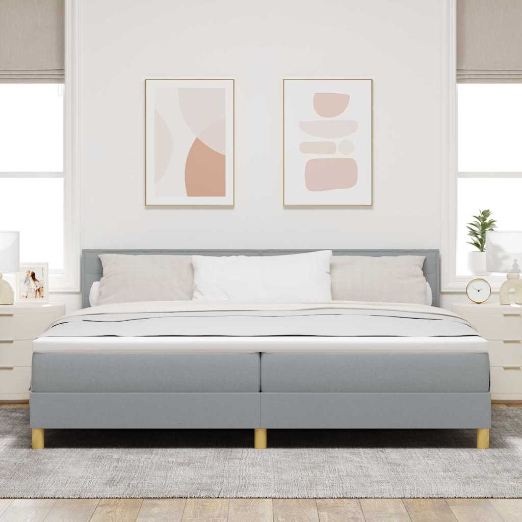 LED Box Spring Bed med hovedgærde Lysegrå 200 x 200 cm Stof
