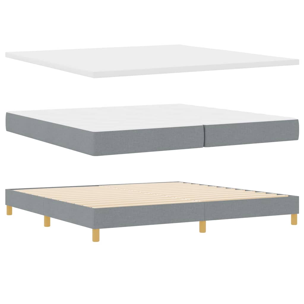 LED Box Spring Bed med hovedgærde Lysegrå 200 x 200 cm Stof