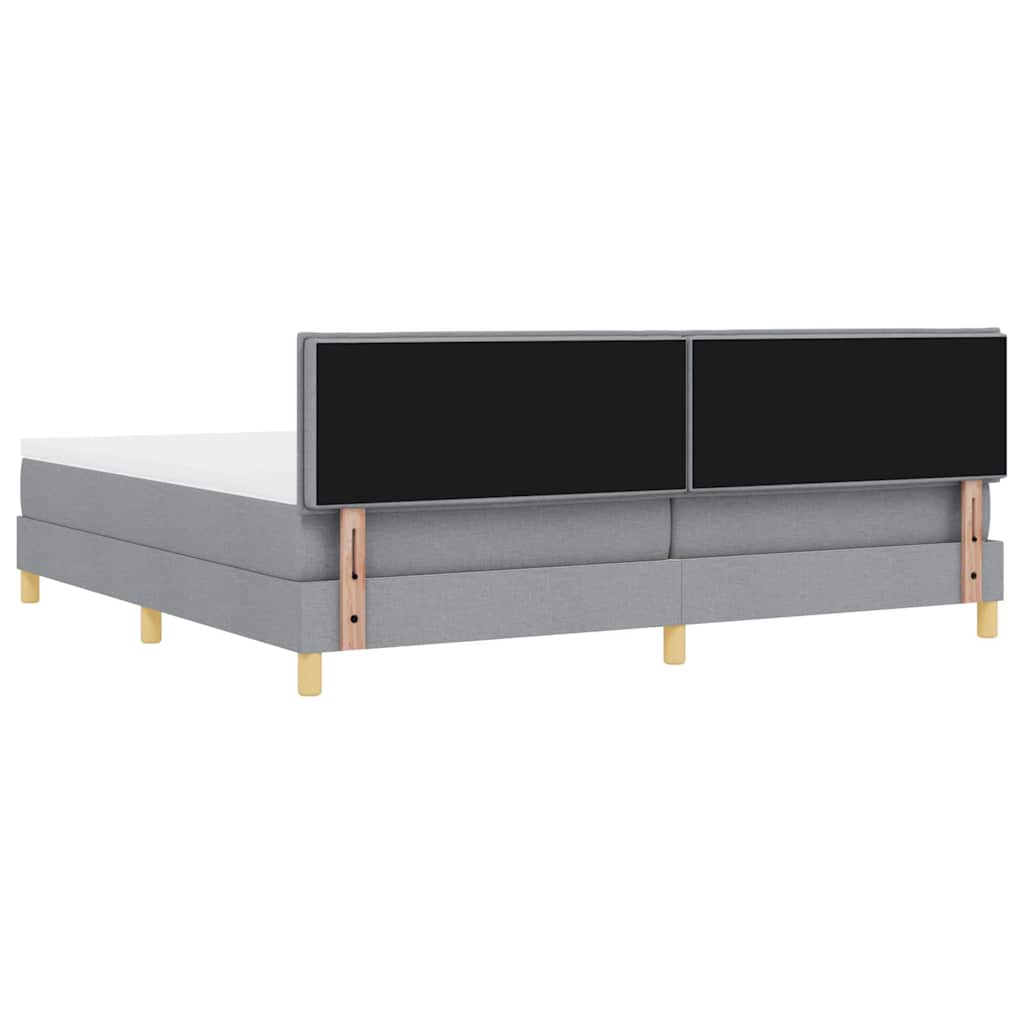LED Box Spring Bed med hovedgærde Lysegrå 200 x 200 cm Stof