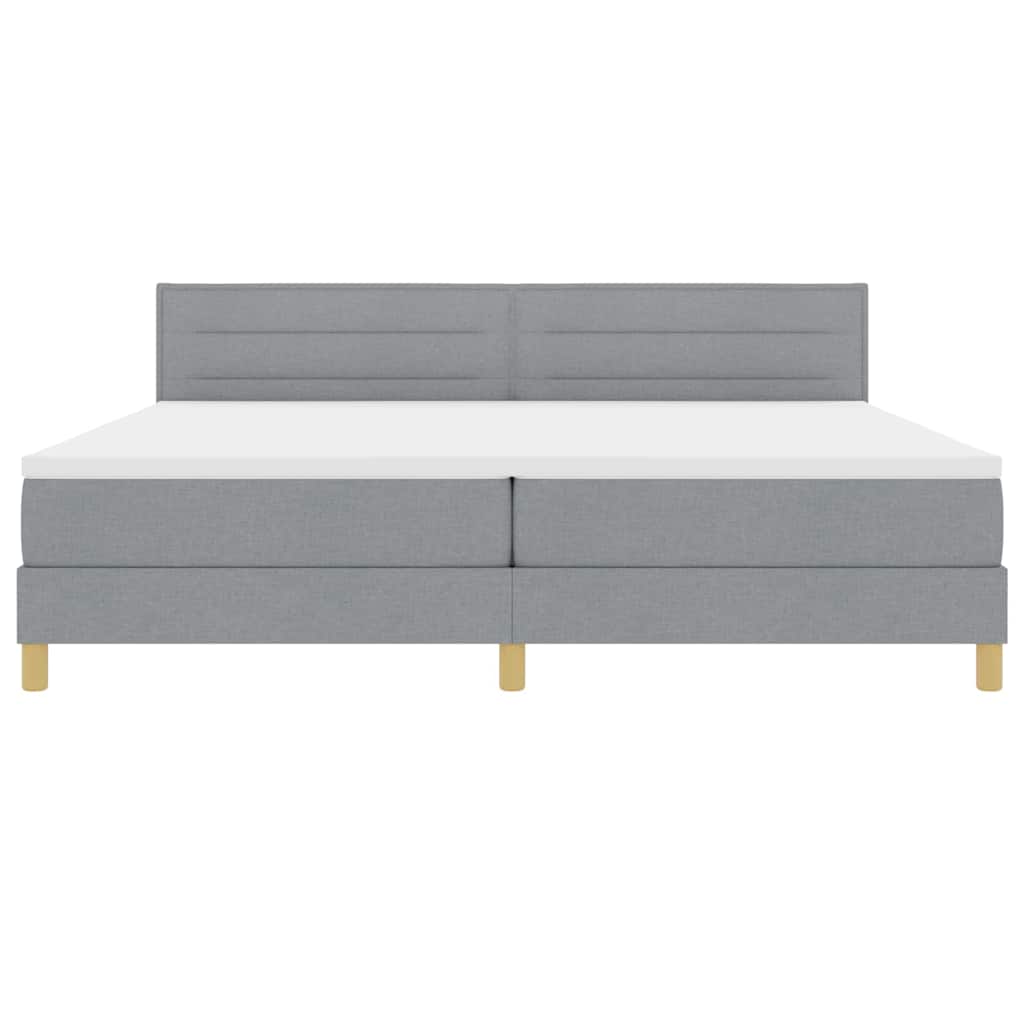 LED Box Spring Bed med hovedgærde Lysegrå 200 x 200 cm Stof