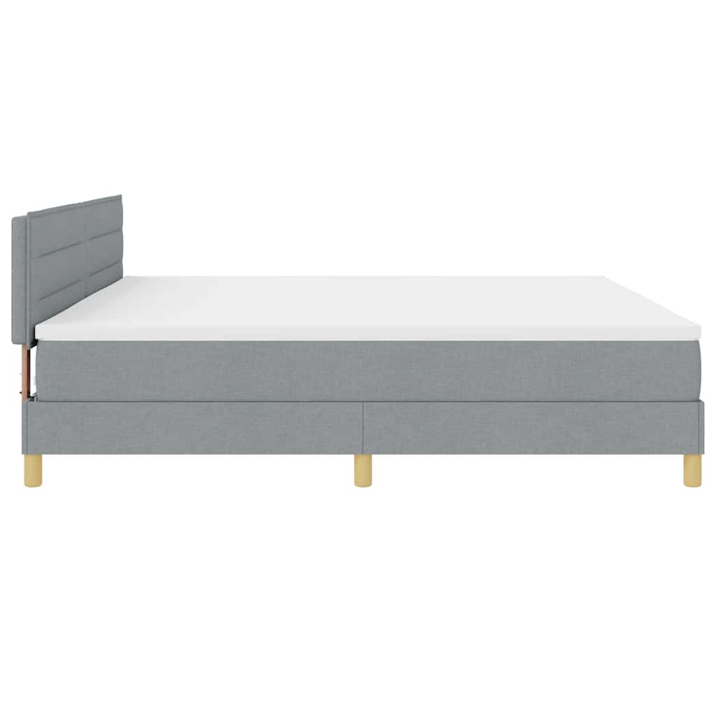 LED Box Spring Bed med hovedgærde Lysegrå 200 x 200 cm Stof