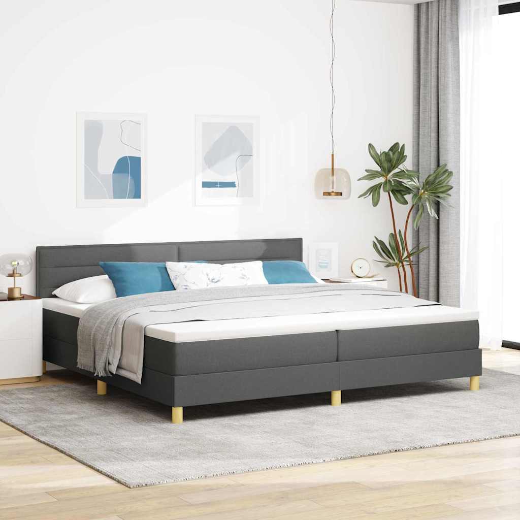 LED Box Spring Bed med hovedgærde Mørkegrå 200 x 200 cm Stof