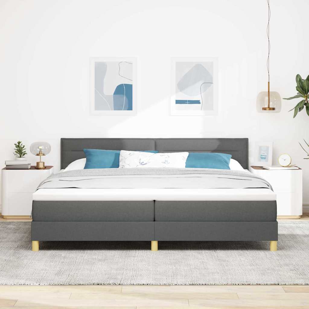 LED Box Spring Bed med hovedgærde Mørkegrå 200 x 200 cm Stof