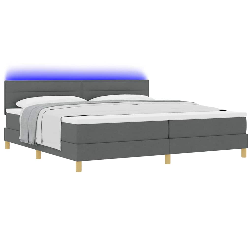 LED Box Spring Bed med hovedgærde Mørkegrå 200 x 200 cm Stof