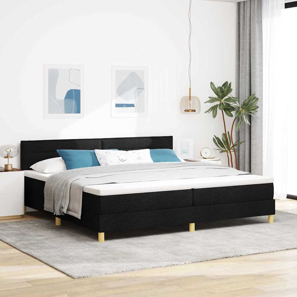 LED Box Spring Bed med LED-lysstrimler Sort 200 x 200 cm Stof