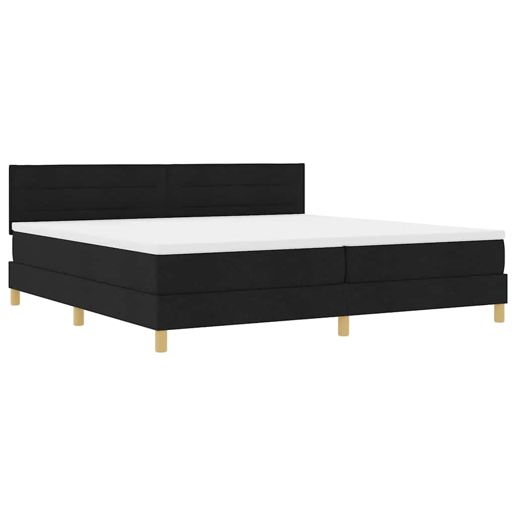 LED Box Spring Bed med LED-lysstrimler Sort 200 x 200 cm Stof