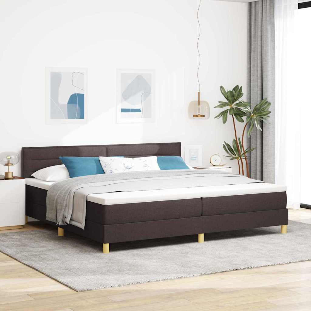 LED Box Spring Bed med hovedgærde Mørk Brun 200 x 200 cm Stof