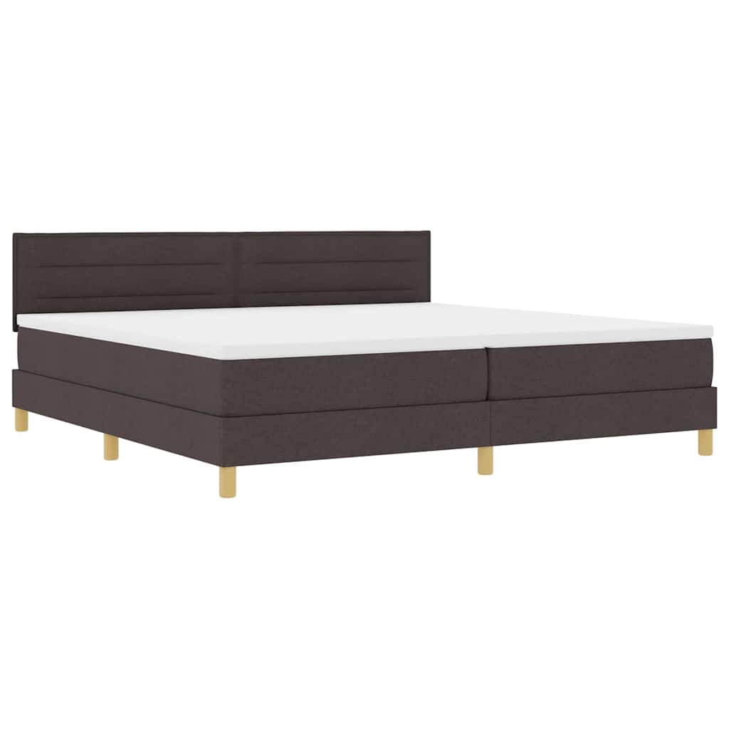 LED Box Spring Bed med hovedgærde Mørk Brun 200 x 200 cm Stof