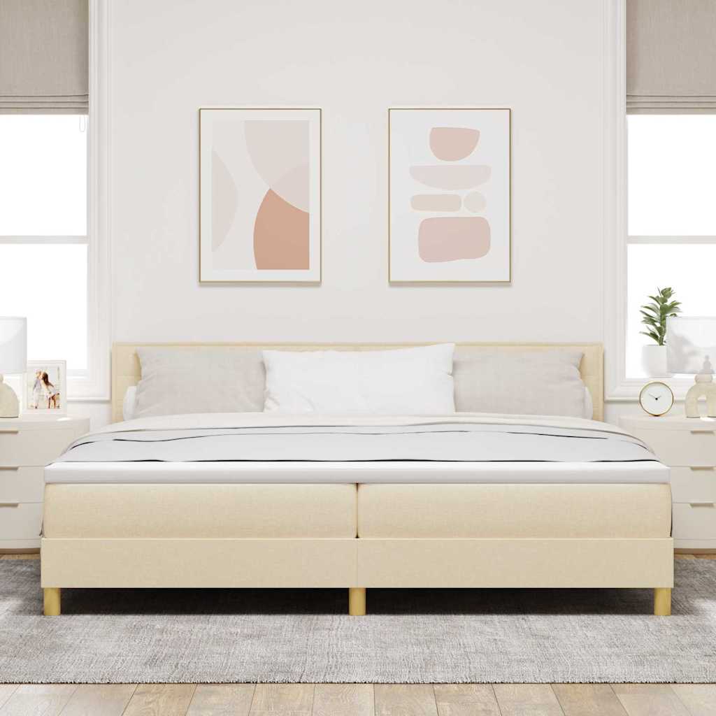 LED Box Spring Bed med LED-lysstrimler Creme 200 x 200 cm Stof