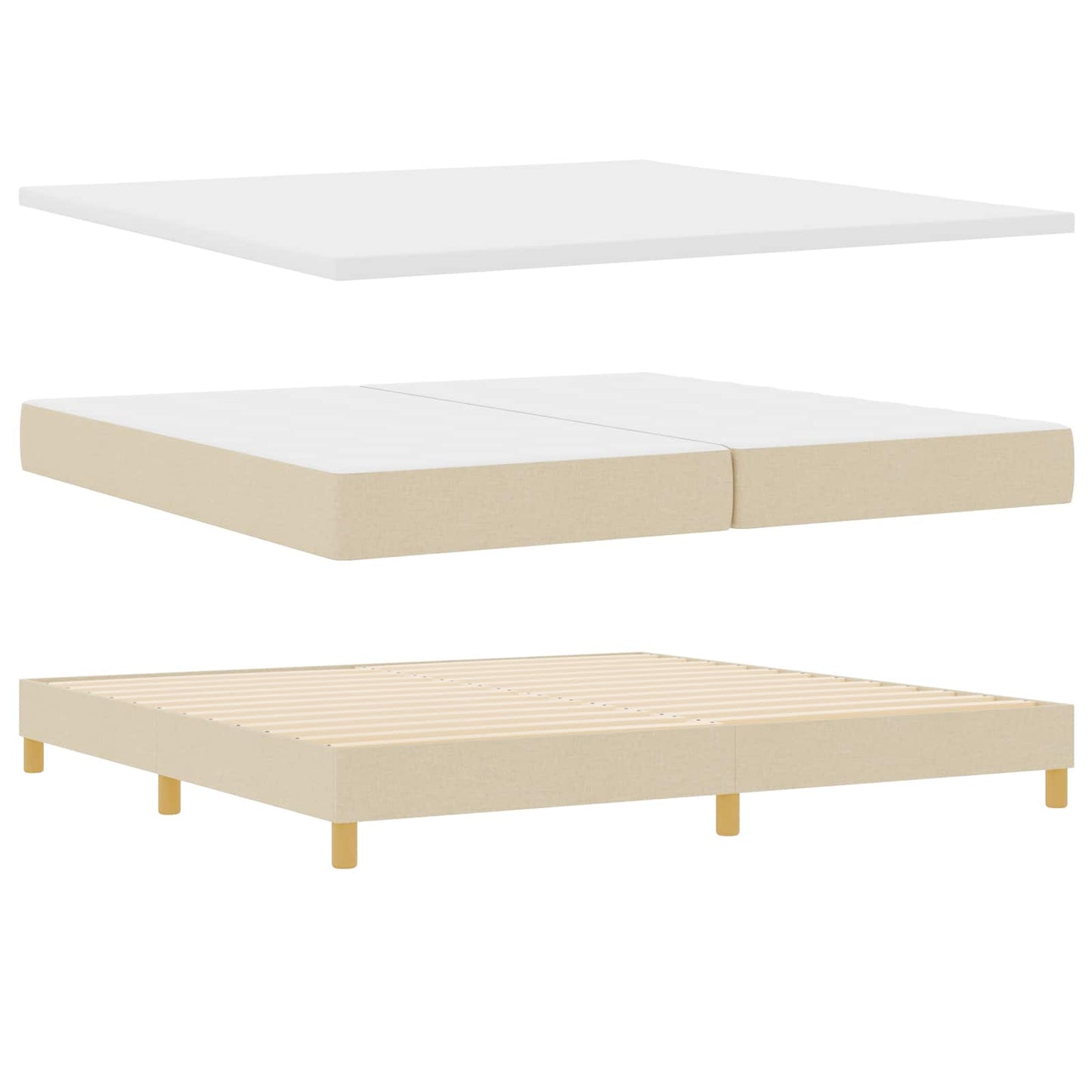 LED Box Spring Bed med LED-lysstrimler Creme 200 x 200 cm Stof