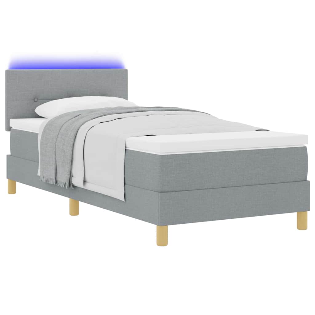LED Box Spring Bed med LED-lysstrimler Lysegrå 80 x 200 cm Stof