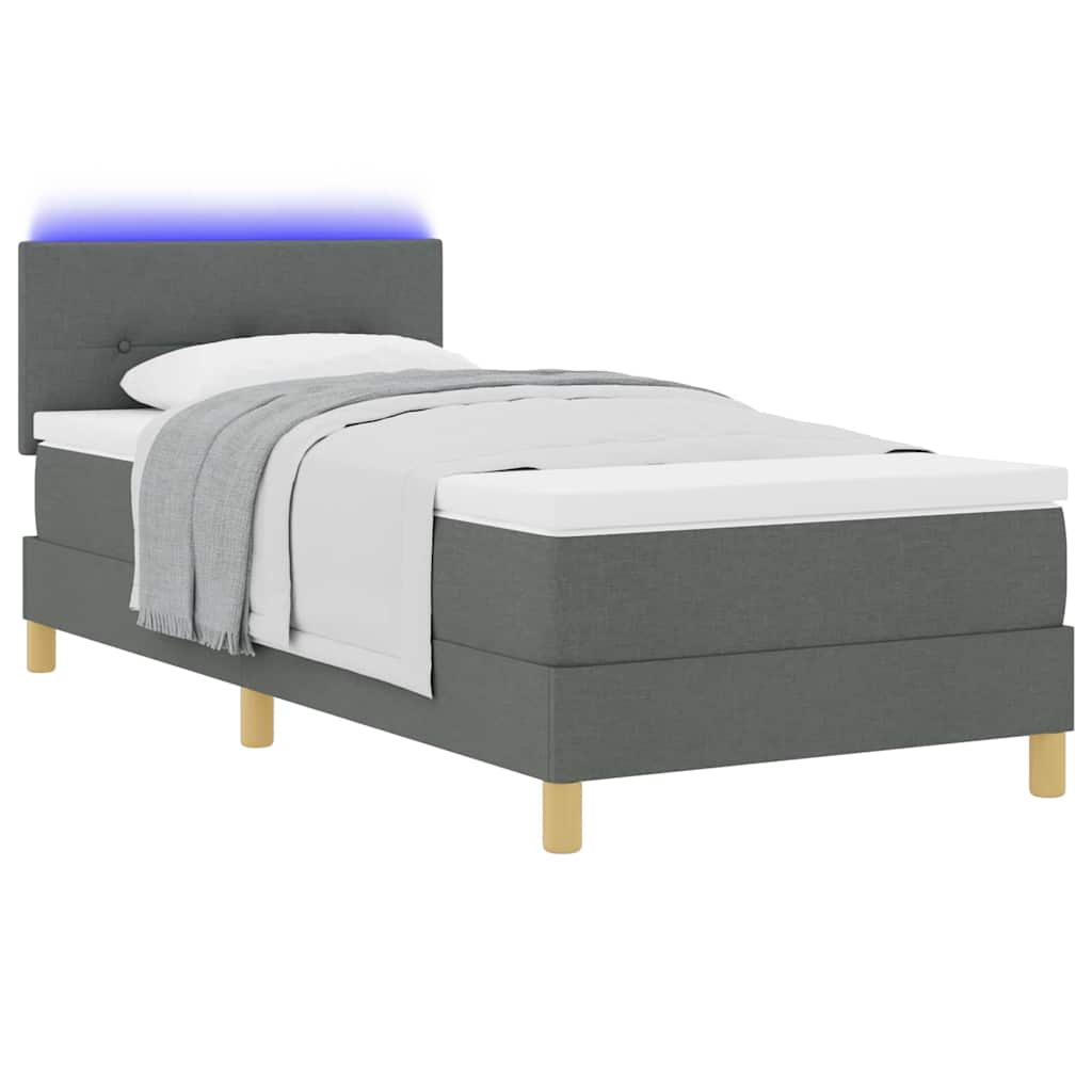 LED Box Spring Bed med hovedgærde Mørkegrå 80 x 200 cm Stof